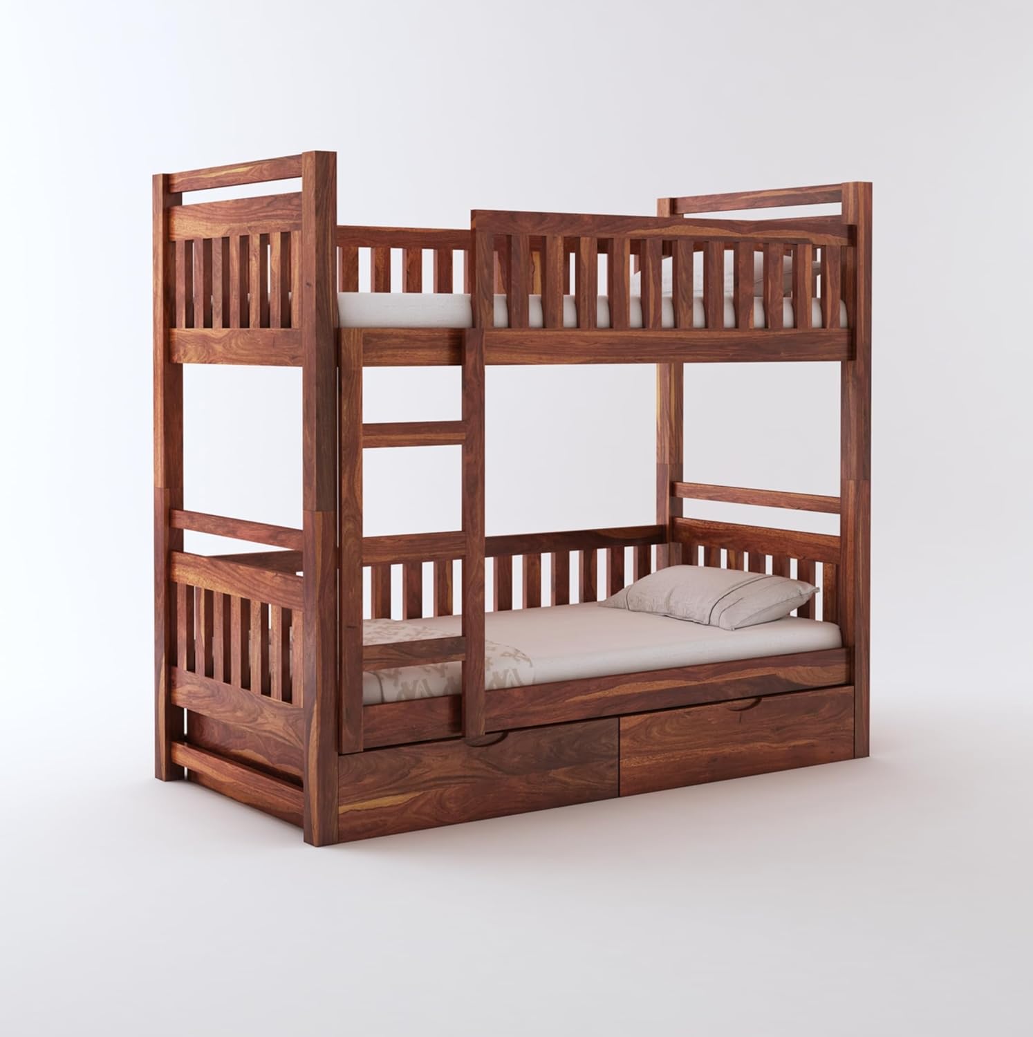 STRATA FURNITURE Sheesham Wood Bunk Bed with 2 Drawer Storage Wooden Double Bed Bed Furniture for Bedroom Living Room Home (Honey Finish)