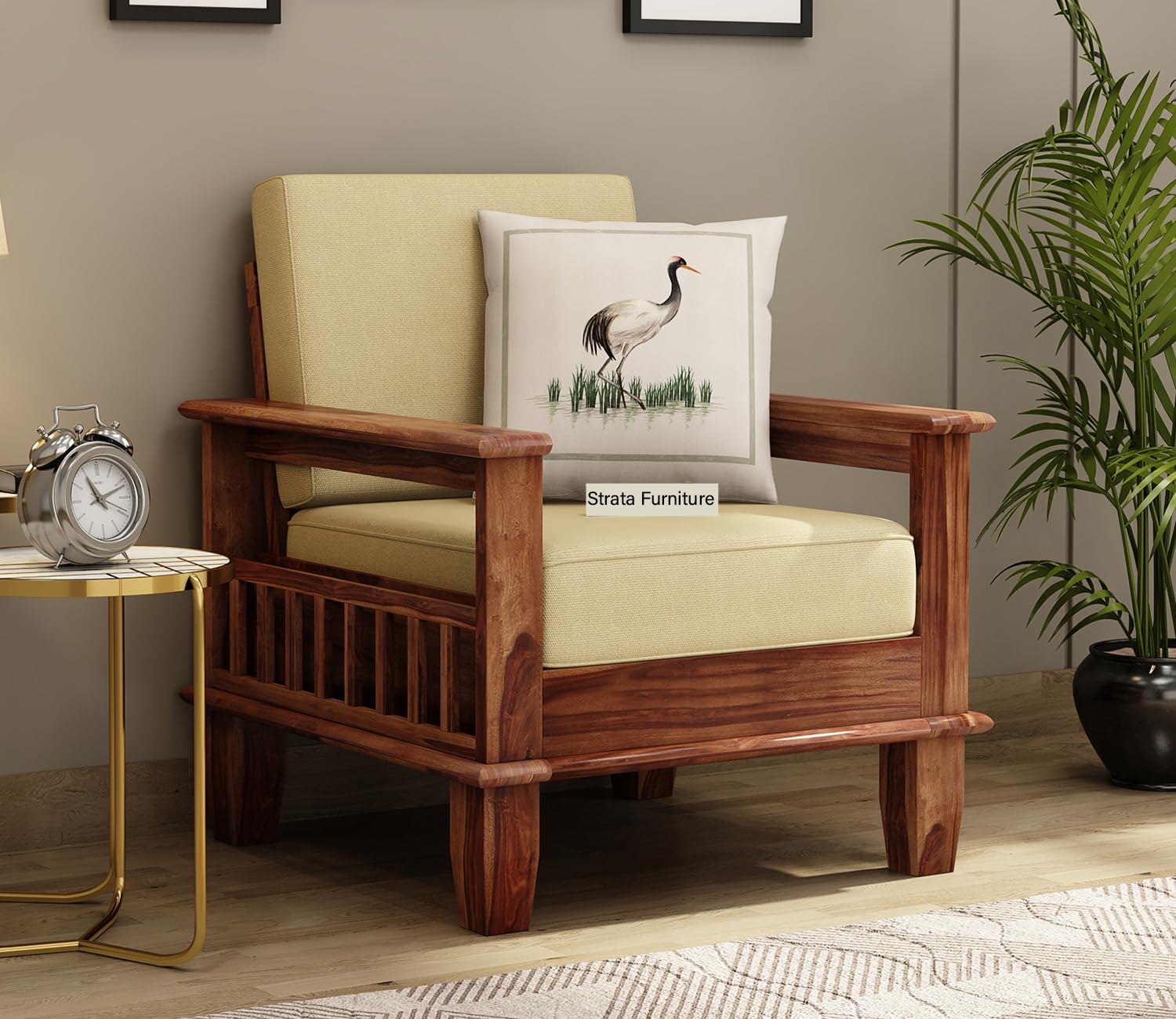 STRATA FURNITURE Sheesham Wood 3 Seater Sofa Set for Living Room Home Office Solid Wood Sofa Set Furniture Wooden Sofa Set 3 Seater (Honey Finish)