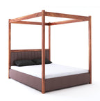 STRATA FURNITURE Solid Sheesham Wood King Size Poster Bed with Box Storage Wooden Upholstered Double Bed for Bedroom Living Room Home (Honey Finish)