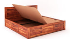 STRATA FURNITURE Sheesham Wood Queen Size Bed with Box Storage Double Cot Wooden Palang for Bedroom Living Room Furniture (Honey Finish)