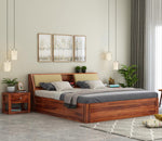 STRATA FURNITURE Sheesham Wood Queen Size Bed with Box Storage Wooden Double Bed Cot Bed Furniture for Bedroom Living Room Home (Honey Finish)