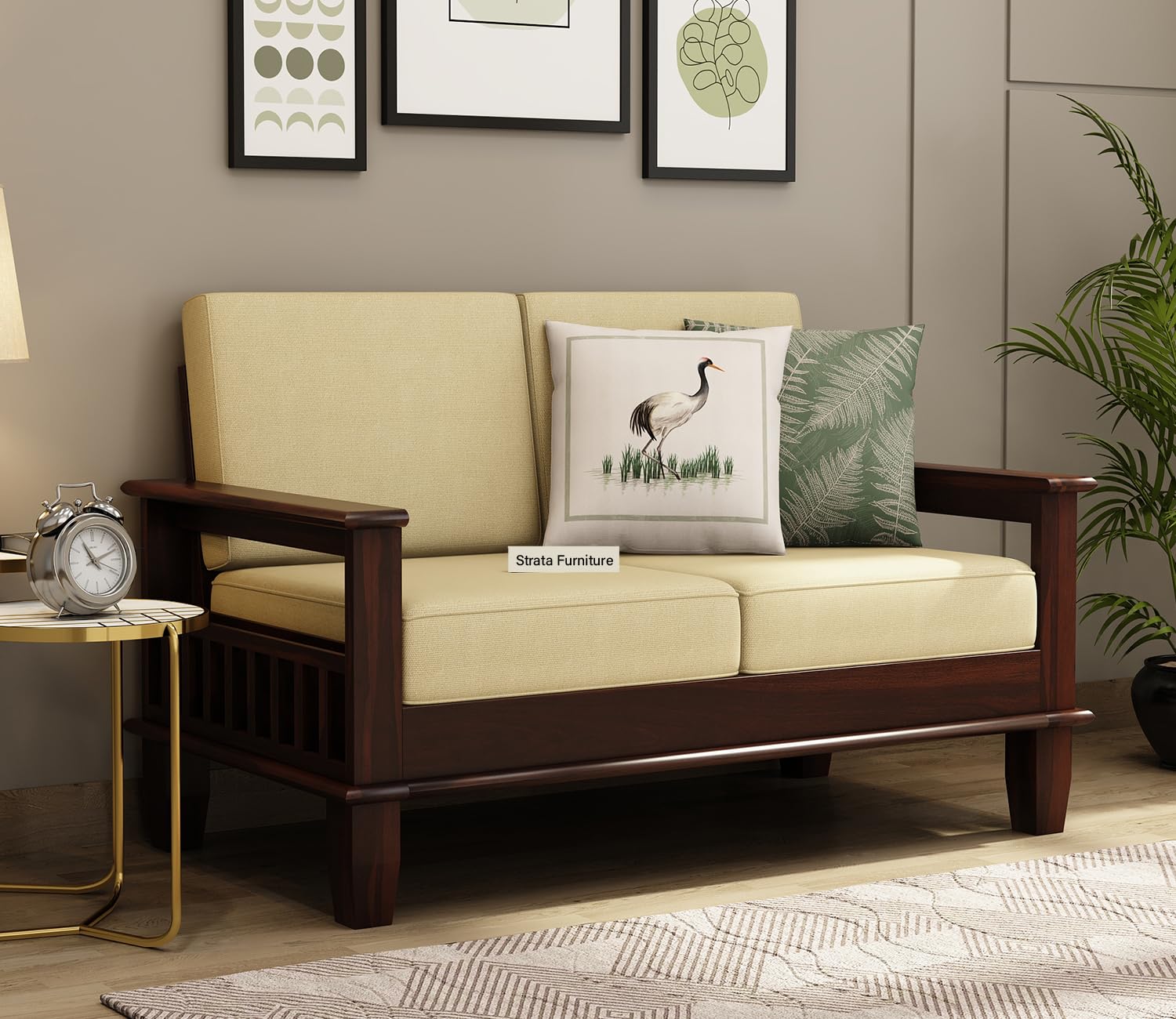 STRATA FURNITURE Sheesham Wood 7 Seater Sofa Set for Living Room Home Office 3+2+2 Solid Wood Sofa Set Wooden Sofa Set 7 Seater (Walnut Finish)
