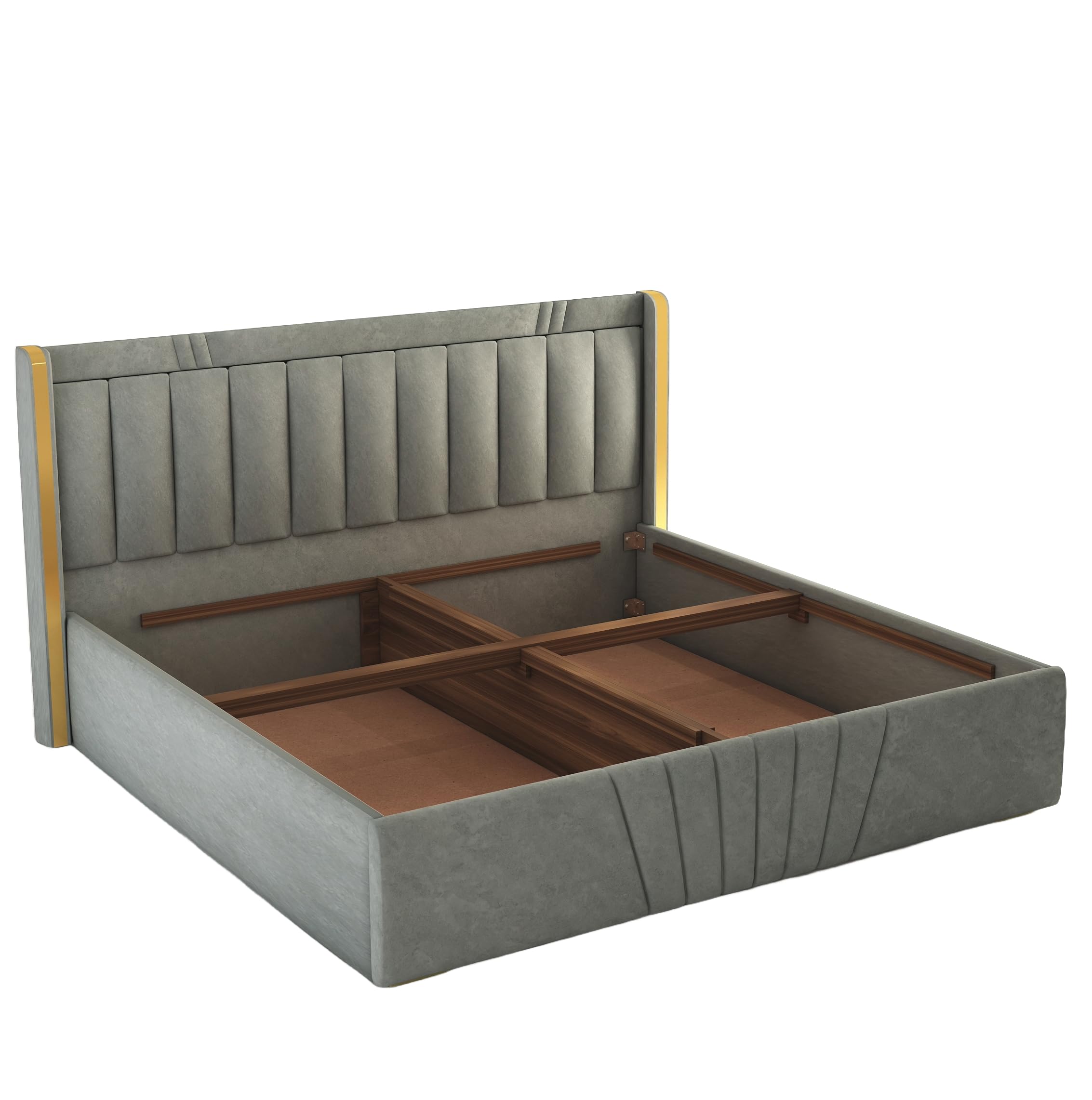 STRATA FURNITUR Upholstered Queen Size Bed with Box Storage for Bedroom Furniture Solid Wood Fabric Bed Wooden Double Bed Cot Palang for Home Living Room and Hotels (Grey)