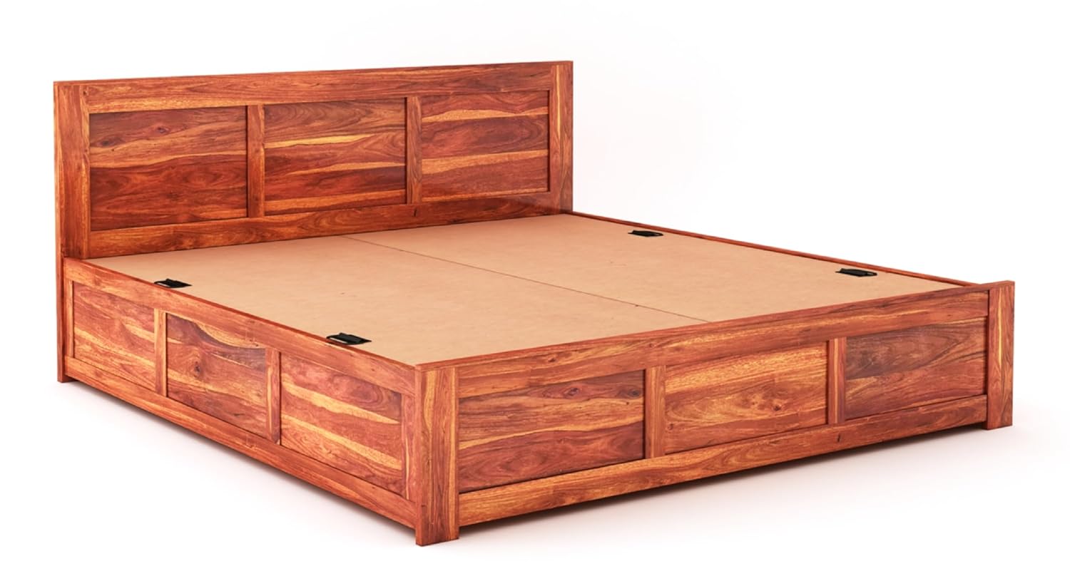 STRATA FURNITURE Sheesham Wood Queen Size Bed with Box Storage Double Cot Wooden Palang for Bedroom Living Room Furniture (Honey Finish)