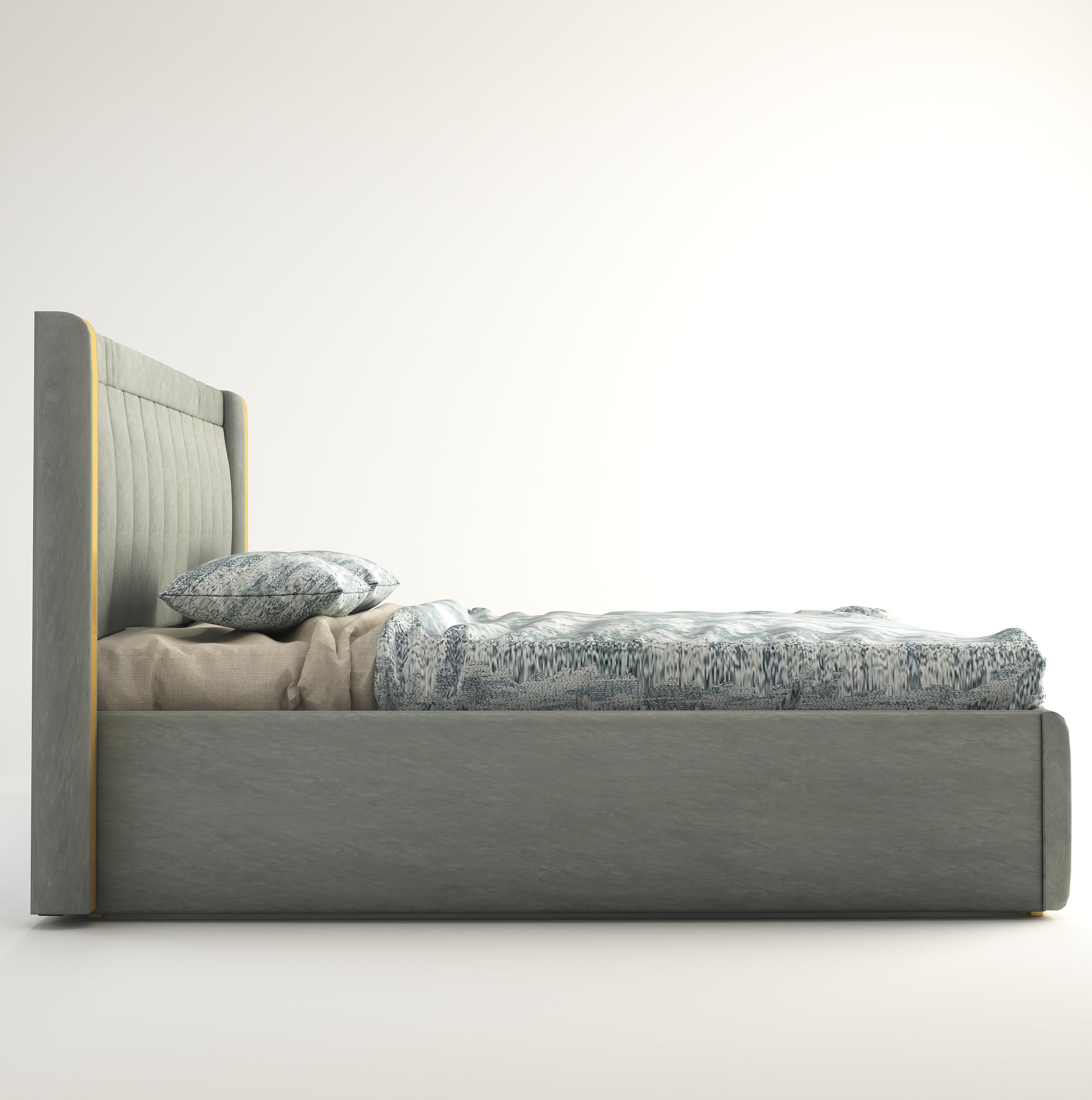 STRATA FURNITUR Upholstered Queen Size Bed with Box Storage for Bedroom Furniture Solid Wood Fabric Bed Wooden Double Bed Cot Palang for Home Living Room and Hotels (Grey)