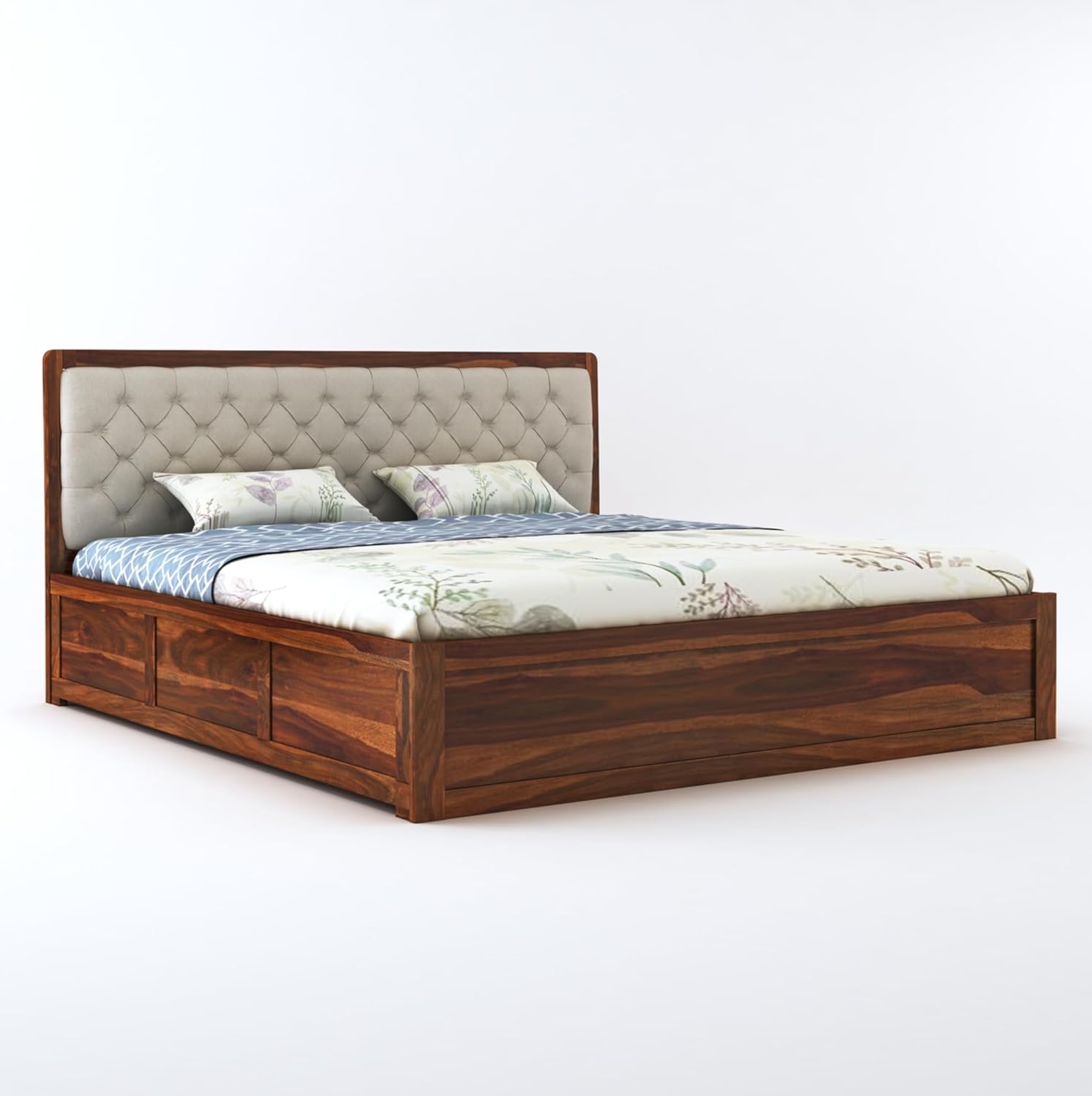 STRATA FURNITURE Sheesham Wood King Size Bed with Box Storage Solid Wood Cot Palang Wooden Double Bed Furniture for Bedroom Living Room (Honey Finish)