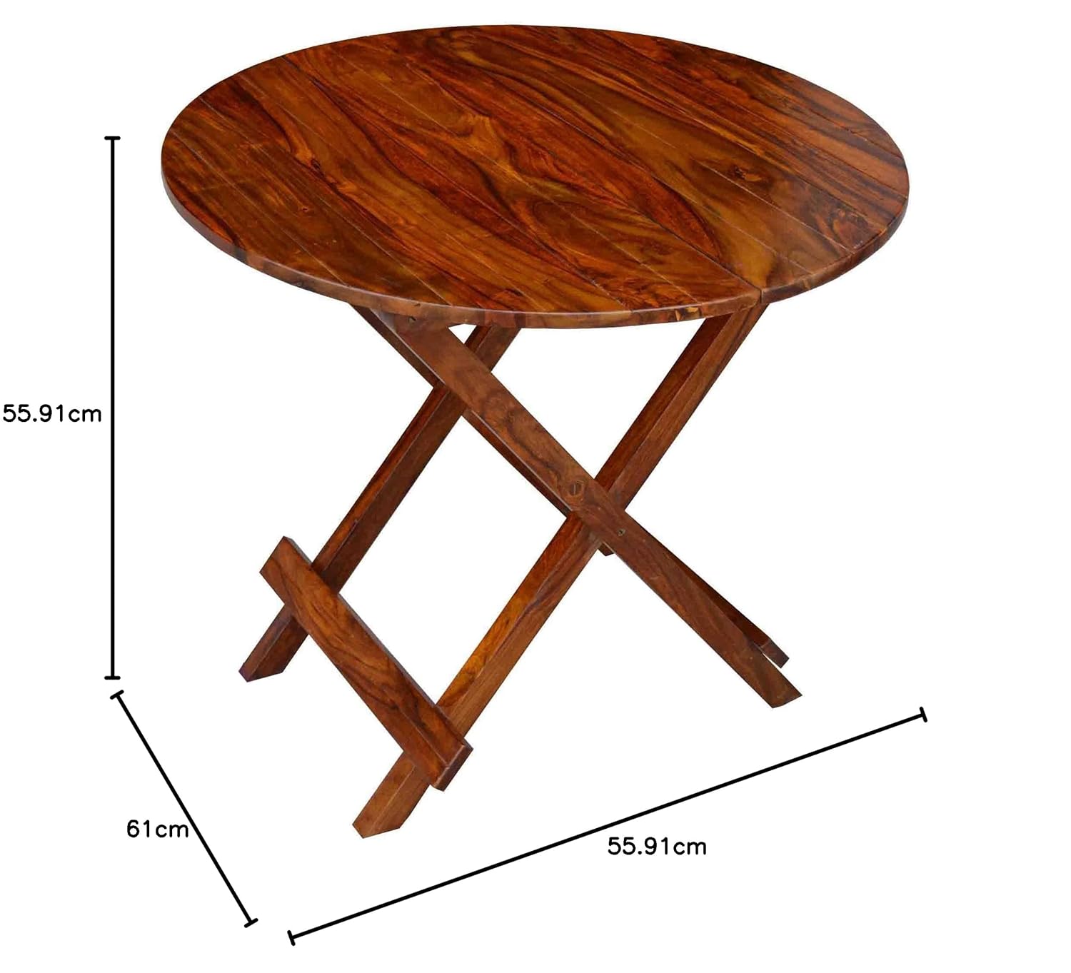 STRATA FURNITURE Sheesham Wood Round Folding Coffee Table Wooden Teapoy Table for Living Room Home Office -(Brown Finish)