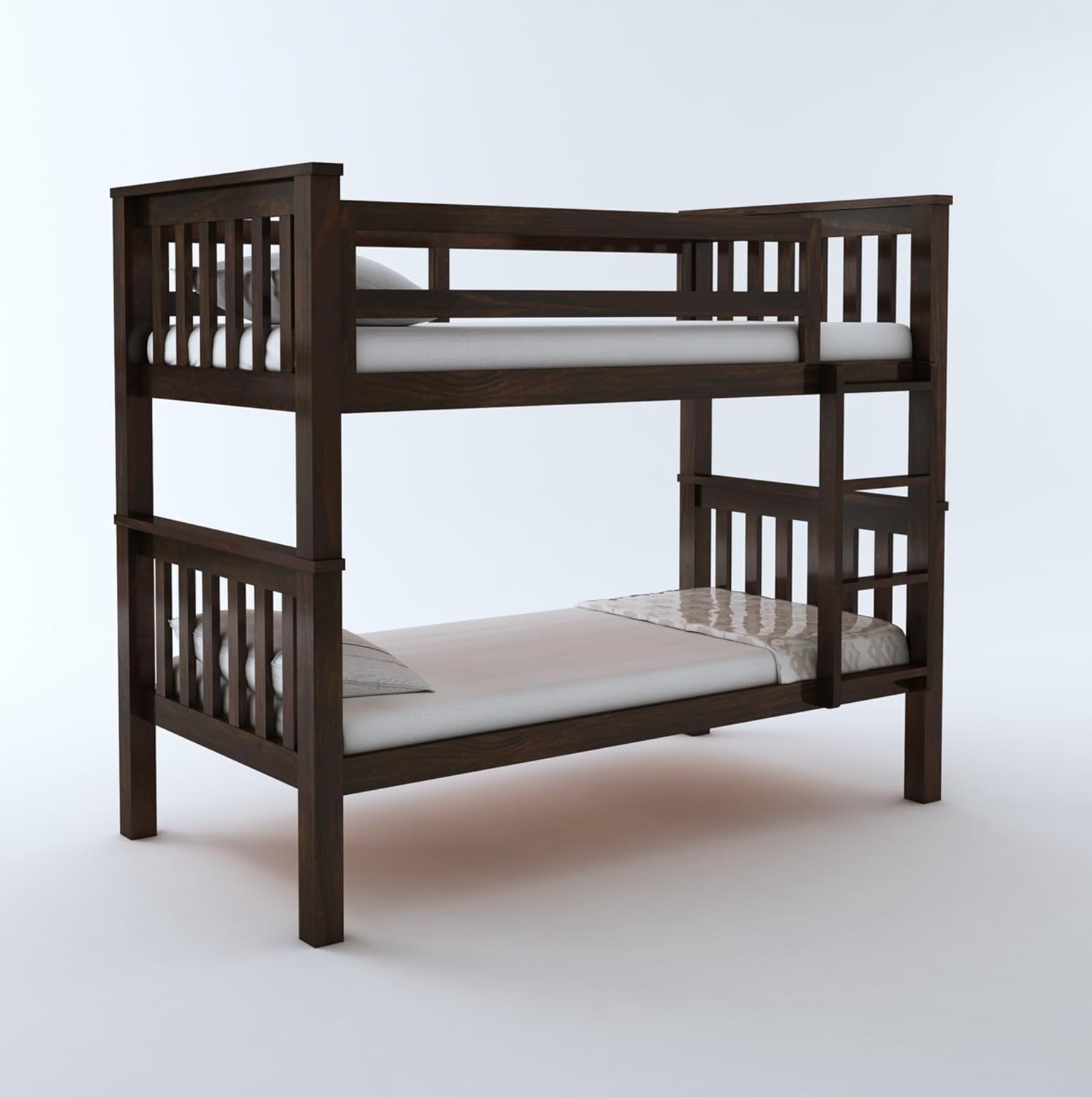 STRATA FURNITURE Sheesham Wood Bunk Bed Without Storage Wooden Double Bed Furniture for Bedroom Home (Walnut Finish)