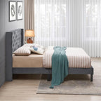 STRATA FURNITURE Wooden Queen Size Bed Upholstered Double Bed Cot Bed Furniture for Bedroom Living Room Home (Grey Finish)