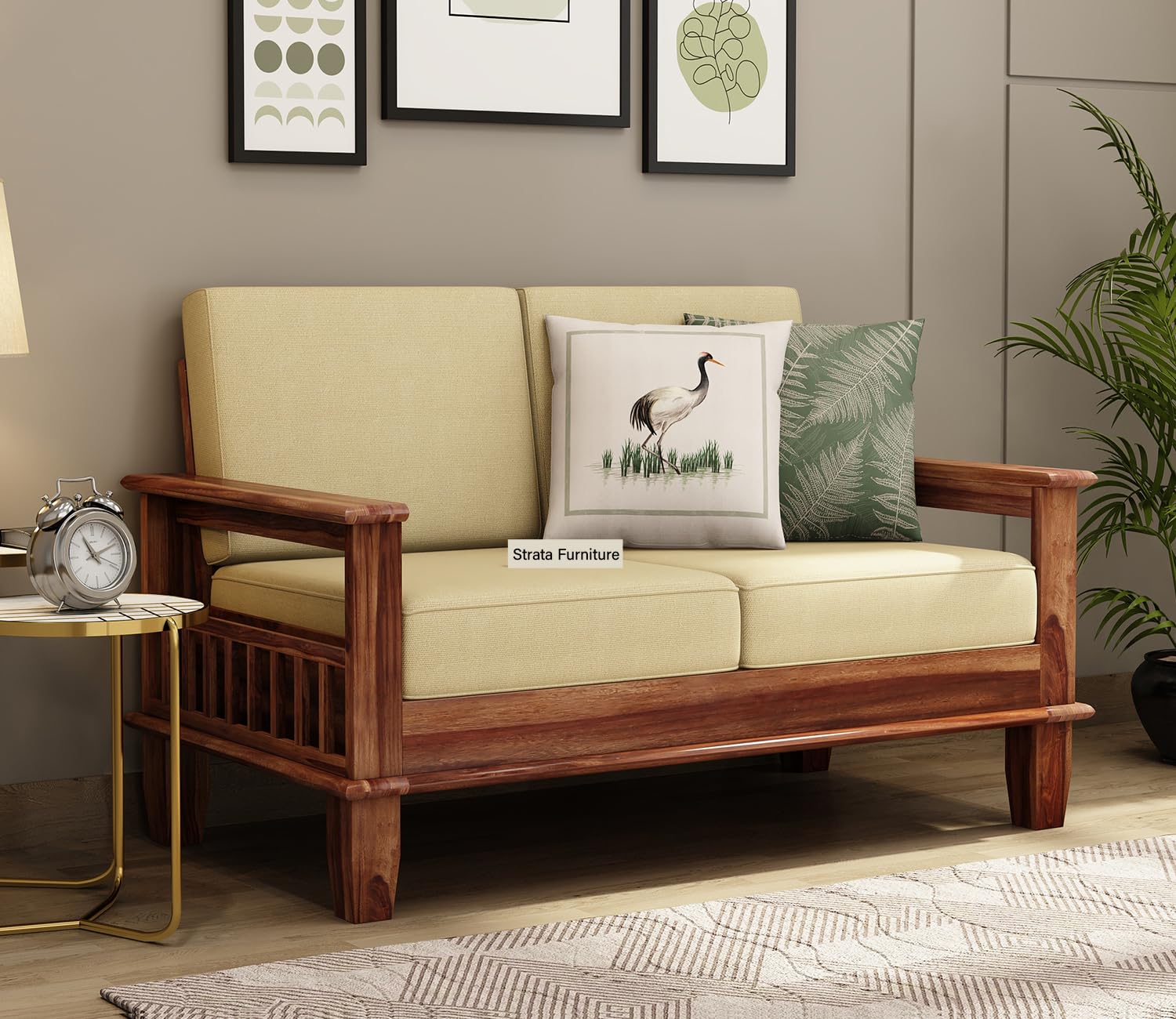 STRATA FURNITURE Sheesham Wood 2 Seater Sofa Set for Living Room Home Office Solid Wood Sofa Set Furniture Wooden Sofa Set Two Seater (Honey Finish)