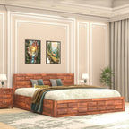 STRATA FURNITURE Solid Sheesham Wood King Size Bed with Box Storage | Wooden Double Bed Cot Palang Furniture for Bedroom Living Room and Home (Honey Finish)