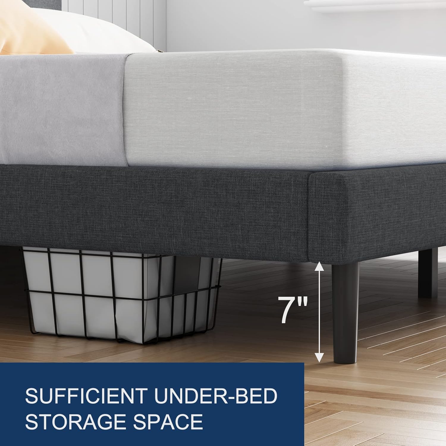 STRATA FURNITURE Wooden Queen Size Bed Cot Without Storage Upholstered Double Bed for Bedroom Living Room Home (Dark Grey Finish)