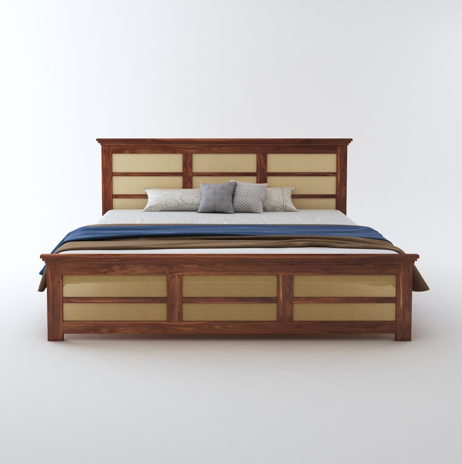 STRATA FURNITURE Solid Sheesham Wood Queen Size Bed Without Storage for Bedroom Living Room Home Wooden Headboard Cot Double Bed Palang Furniture (Honey Finish)