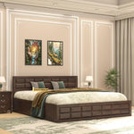 STRATA FURNITURE Solid Sheesham Wood Queen Size Bed with Box Storage | Wooden Double Bed Cot Palang Furniture for Bedroom Living Room and Home (Walnut Finish)