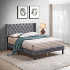 STRATA FURNITURE Wooden Queen Size Bed Upholstered Double Bed Cot Bed Furniture for Bedroom Living Room Home (Grey Finish)