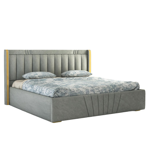 STRATA FURNITUR Upholstered Queen Size Bed with Box Storage for Bedroom Furniture Solid Wood Fabric Bed Wooden Double Bed Cot Palang for Home Living Room and Hotels (Grey)