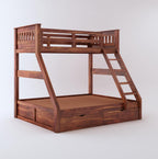 STRATA FURNITURE Sheesham Wood Bunk Bed with 2 Drawer Storage Wooden Double Bed Furniture for Bedroom Home (Natural Finish)