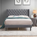 STRATA FURNITURE Wooden Queen Size Bed Upholstered Double Bed Cot Bed Furniture for Bedroom Living Room Home (Grey Finish)