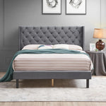 STRATA FURNITURE Wooden Queen Size Bed Upholstered Double Bed Cot Bed Furniture for Bedroom Living Room Home (Grey Finish)