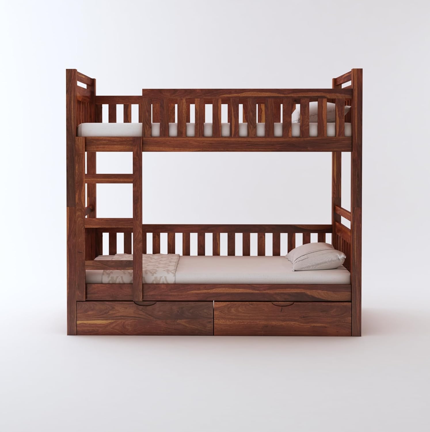 STRATA FURNITURE Sheesham Wood Bunk Bed with 2 Drawer Storage Wooden Double Bed Bed Furniture for Bedroom Living Room Home (Honey Finish)