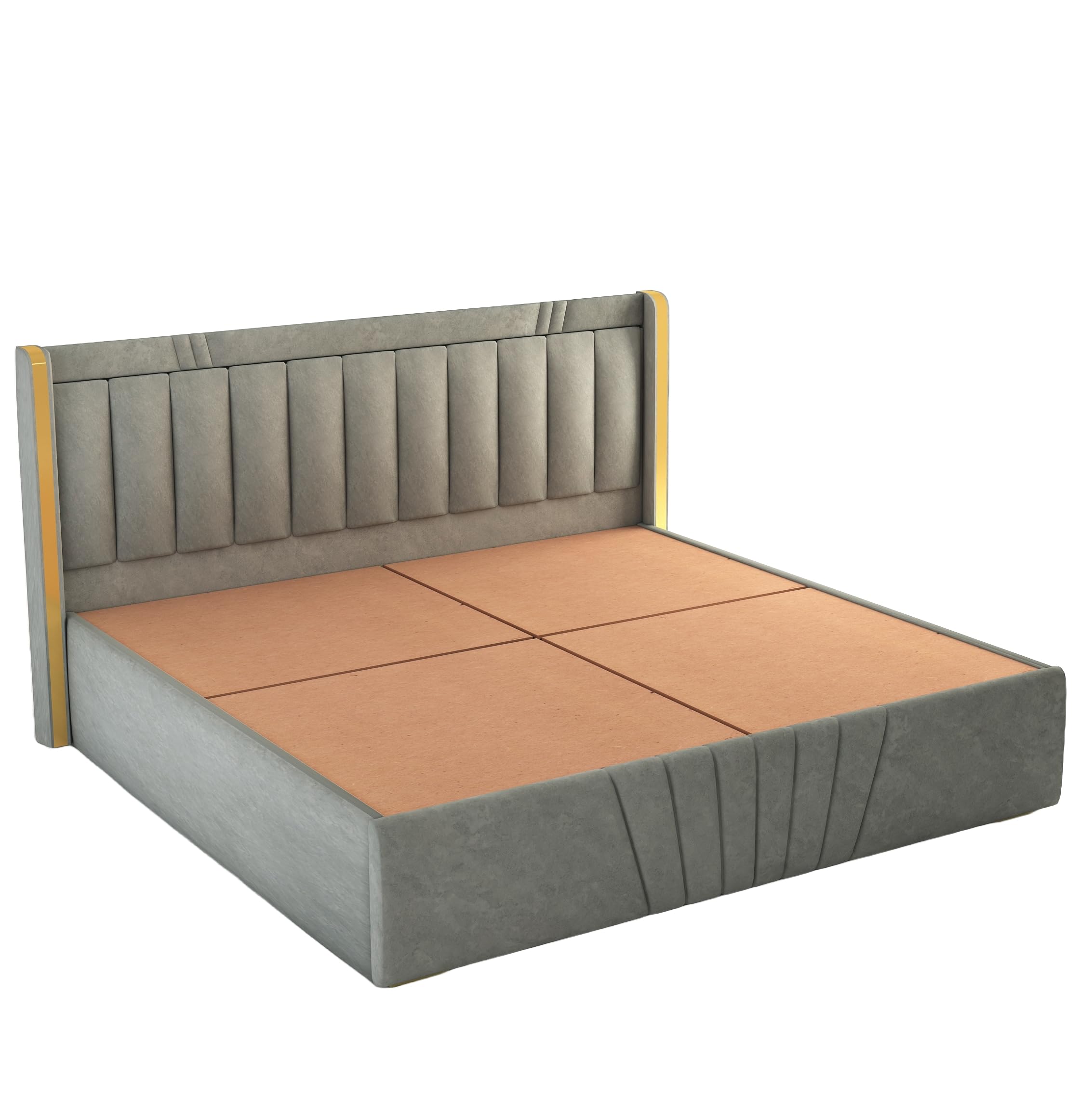 STRATA FURNITUR Upholstered Queen Size Bed with Box Storage for Bedroom Furniture Solid Wood Fabric Bed Wooden Double Bed Cot Palang for Home Living Room and Hotels (Grey)