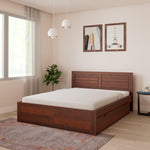 STRATA FURNITURE Sheesham Wood Queen Size Bed with Drawer Storage Wooden Double Bed Cot Bed Furniture for Bedroom Living Room Home (Honey Finish)