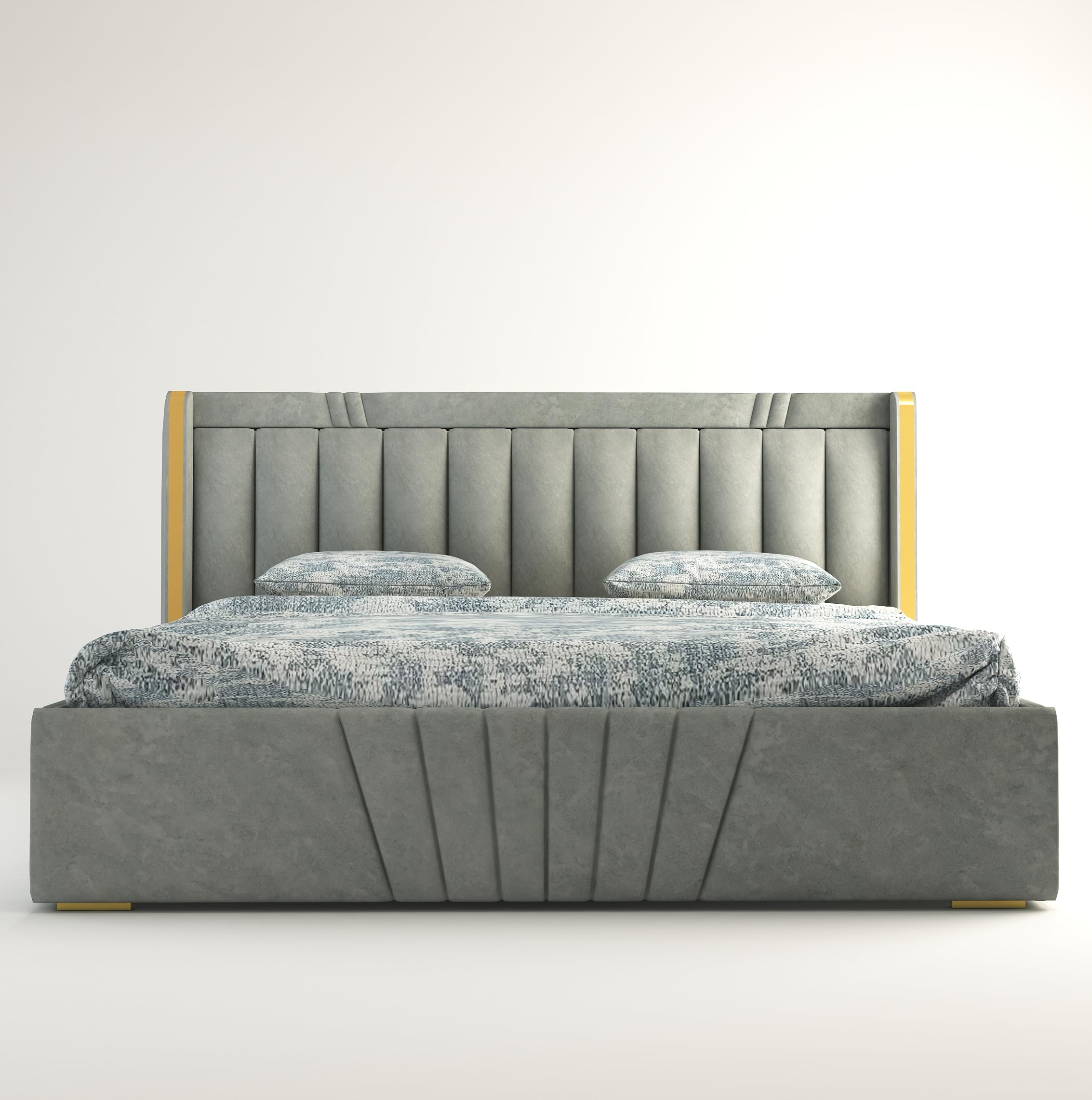 STRATA FURNITUR Upholstered Queen Size Bed with Box Storage for Bedroom Furniture Solid Wood Fabric Bed Wooden Double Bed Cot Palang for Home Living Room and Hotels (Grey)