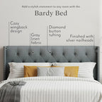 STRATA FURNITURE Wooden Queen Size Wingback Headboard Bed Cot Without Storage Upholstered Double Bed for Bedroom Living Room Home (Dark Grey Finish)