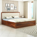 STRATA FURNITURE Sheesham Wood King Size Bed with Box Storage Solid Wood Cot Palang Wooden Double Bed Furniture for Bedroom Living Room (Honey Finish)