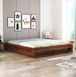 STRATA FURNITURE Solid Sheesham Wood Low Height Platform King Size Bed with Storage for Bedroom Wooden Double Bed (Honey Finish)