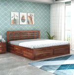STRATA FURNITURE Sheesham Wood King Size Bed with Box Storage and Headboard for Bedroom Living Room Home Wooden Double Bed Cot Palang Furniture (Honey Finish)