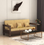 STRATA FURNITURE Sheesham Wood 3 Seater Sofa Set for Living Room Home Office Solid Wooden Three Seater Sofa Set Furniture (Walnut Finish)