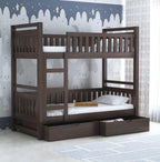 STRATA FURNITURE Sheesham Wood Bunk Bed with 2 Drawer Storage Wooden Double Bed Furniture for Bedroom Home (Walnut Finish)