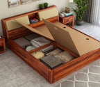 STRATA FURNITURE Sheesham Wood King Size Bed with Box Storage Wooden Double Bed Cot Bed Furniture for Bedroom Living Room Home (Honey Finish)