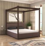 STRATA FURNITURE Solid Sheesham Wood King Size Poster Bed With Box Storage Wooden Upholstered Double Bed For Bedroom Living Room Home (Walnut Finish)