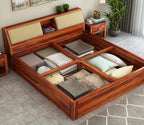 STRATA FURNITURE Sheesham Wood Queen Size Bed with Box Storage Wooden Double Bed Cot Bed Furniture for Bedroom Living Room Home (Honey Finish)
