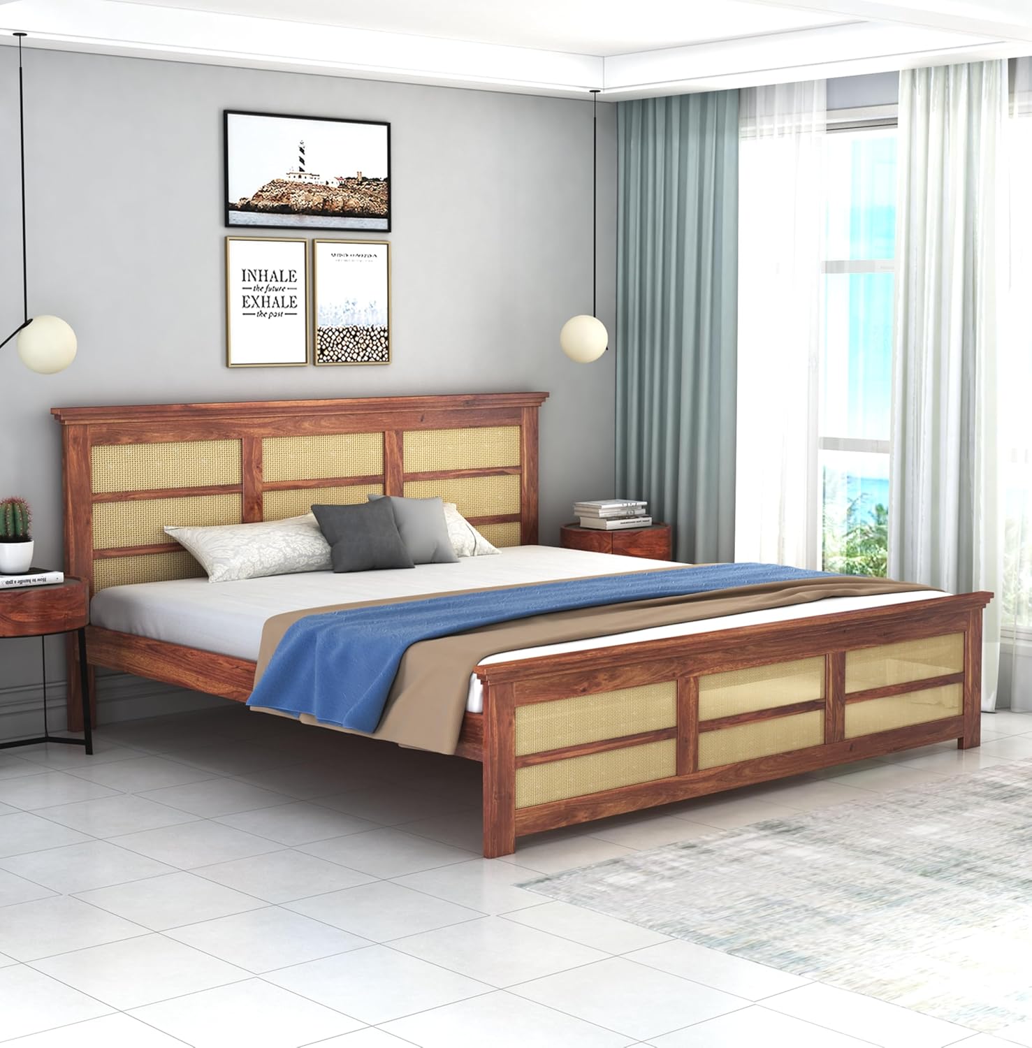 STRATA FURNITURE Solid Sheesham Wood King Size Bed Without Storage for Bedroom Living Room Home Wooden Headboard Cot Double Bed Palang Furniture (Walnut Finish)