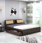 STRATA FURNITURE Sheesham Wood King Size Bed with Drawer and Headboard Storage for Bedroom Living Room Home Wooden Double Bed Cot Palang Furniture (Walnut Finish)