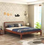 STRATA FURNITURE Solid Sheesham Wood Queen Size Bed Without Storage for Bedroom Living Room Home Wooden Cot Double Bed Palang with Cushion Headboard Furniture (Honey Finish)