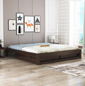 STRATA FURNITURE Solid Sheesham Wood Low Height Platform King Size Bed with Storage for Bedroom Wooden Double Bed (Walnut Finish)