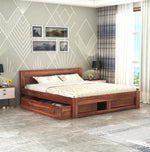 STRATA FURNITURE Sheesham Wood King Size Bed with Drawer Storage and Headboard for Bedroom Living Room Home Wooden Double Cot Bed Palang Furniture (Honey Finish)