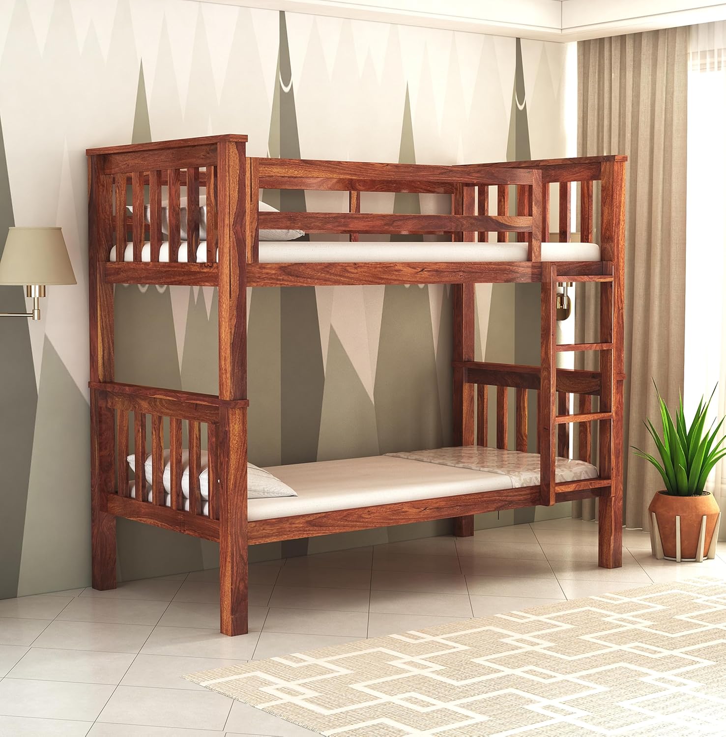 STRATA FURNITURE Sheesham Wood Bunk Bed Without Storage Wooden Double Bed Bed Furniture for Bedroom Living Room Home (Honey Finish)