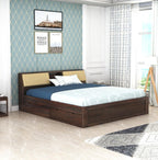 STRATA FURNITURE Sheesham Wood King Size Bed with Drawer Storage Solid Wood Double Bed Palang Wooden Bed for Bedroom Living Room Furniture (Walnut Finish)
