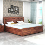 STRATA FURNITURE Sheesham Wood King Size Bed with Box Storage Wooden Double Bed Cot Bed Furniture for Bedroom Living Room Home (Natural Finish)