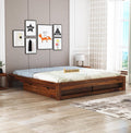 STRATA FURNITURE Solid Sheesham Wood Low Height Platform King Size Bed with Storage for Bedroom Wooden Double Bed (Honey Finish)