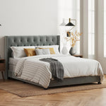 STRATA FURNITURE Wooden Queen Size Wingback Headboard Bed Cot Without Storage Upholstered Double Bed for Bedroom Living Room Home (Dark Grey Finish)