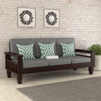 STRATA FURNITURE Solid Sheesham Wood 3 Seater SofaSet for Living Rooms 3 Wooden Sofa Set for Home and Office (Walnut Brown)