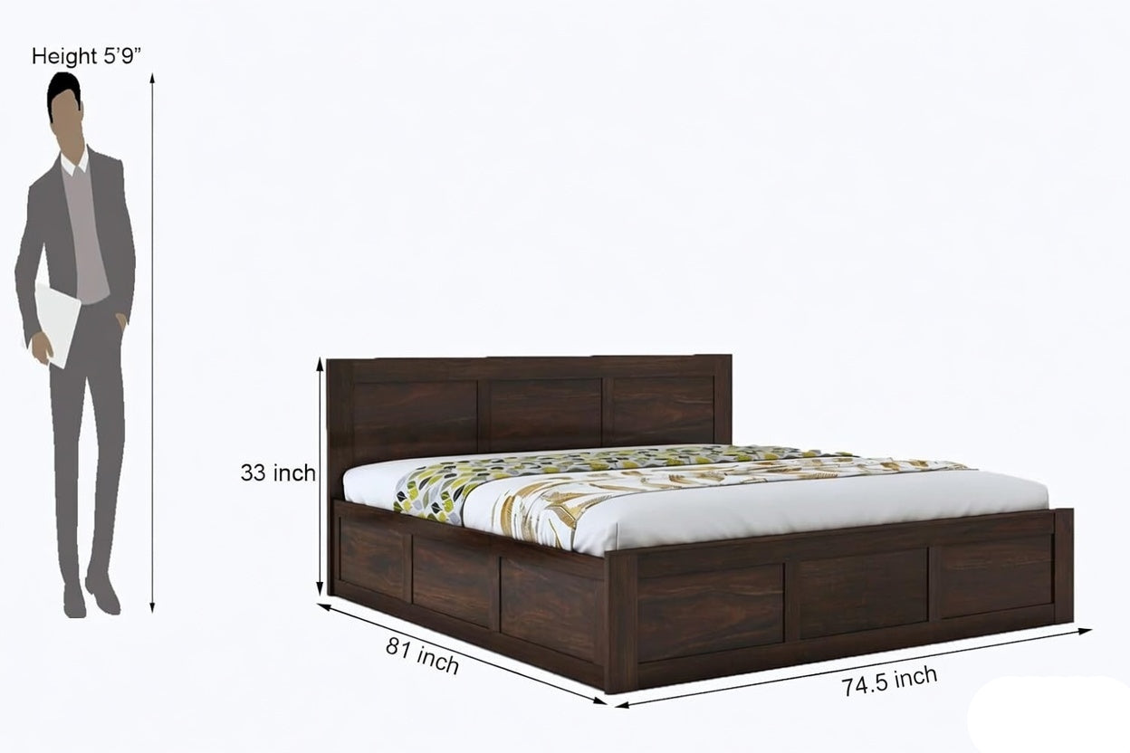 STRATA FURNITURE Sheesham Wood King Size Bed with Box Storage Double Cot Wooden Palang for Bedroom Living Room Furniture (Walnut Finish)